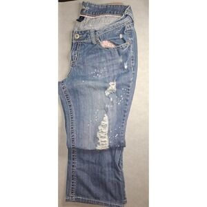 Amethyst Jeans‎ Womens 16 Blue Distressed Paint Splatter 100% cotton Y2K